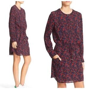 A.L.C. Dress Womens Size 2 Sullivan 100% Silk Floral Tie Waist Long Sleeve s26